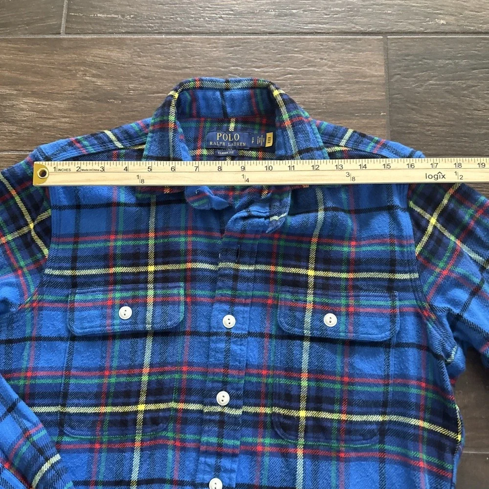 Polo Ralph Lauren Flannel Shirt Men S Blue Tartan Plaid Classic Fit Workshirt